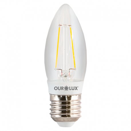 Lâmpada Superled Vela Filamento Clara 3W 6500K Bivolt E27 Luz Branca OUROLUX