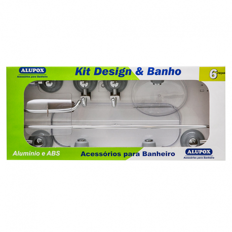 Kit Acessórios para Banheiro 6 Peças em ABS Cinza e Cristal ALUPOX