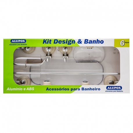 Kit Acessórios para Banheiro 6 Peças em ABS Bege e Cristal ALUPOX