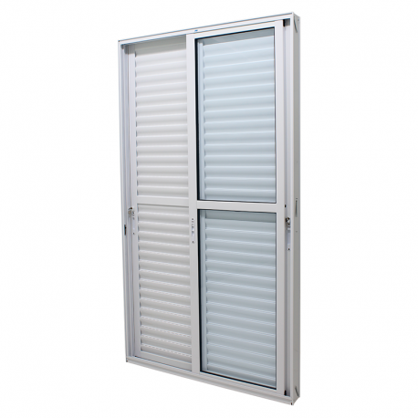 Porta Correr Veneziana 215x120cm com Fechadura Caribe Max Alumínio Branca PV3 JAP