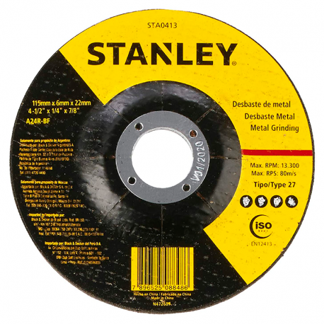 Disco de Desbaste Metal 41/2x1/4x7/8 STANLEY