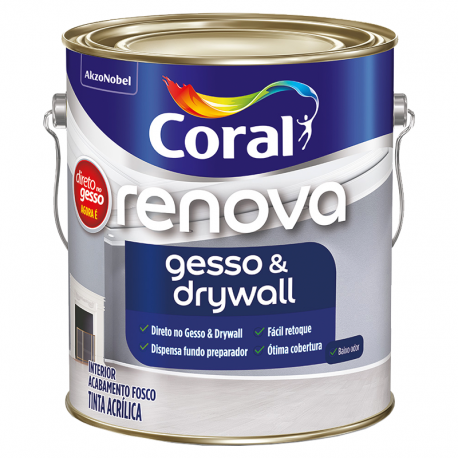 Tinta Látex Acrílico Econômico Fosco Renova Gesso Drywall Branco 3,6L CORAL