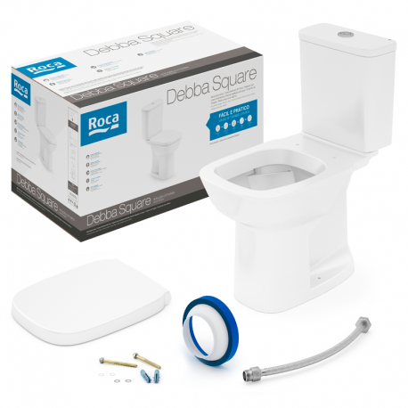 Kit Debba Square Bacia Com Caixa+Assento Soft Close+Fixações Branco ROCA