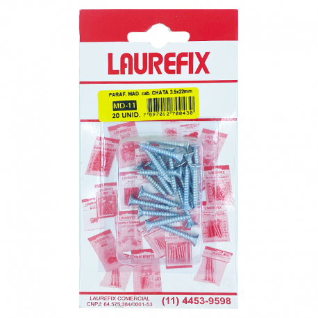 Parafuso Madeira 3,5x22mm Kit com 20 Peças MD11 LAUREFIX