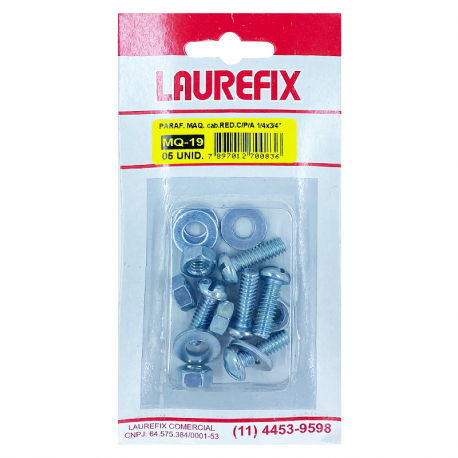 Parafuso Máquina 1/4x3/4'' Kit com 5 Peças MQ19 LAUREFIX