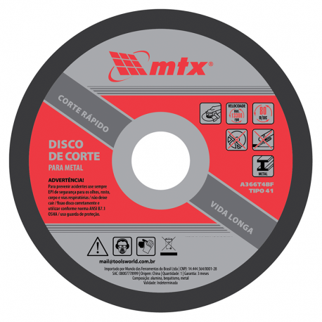 Disco de Corte para Metal 115x1,6x22,23mm MTX
