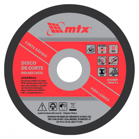 Disco de Corte para Inox e Metal 115x1x22,23mm MTX