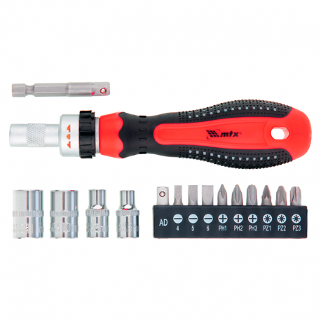 Chave Reversível com Bits e Soquetes 1/4" CRV 16 Peças MTX