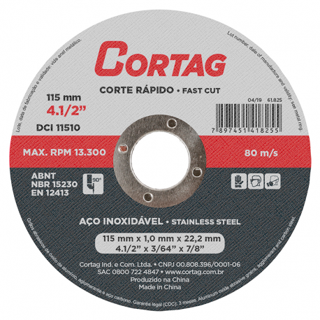 Disco de Corte Inox 115mmx1,00mmx22,22mm 61825 CORTAG