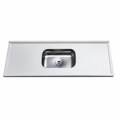 Pia Mármore Sintético 120x54cm com Cuba de Inox Profundidade 11,5cm Branco DECORALITA