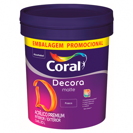 Tinta Látex Acrílico Premium Fosco Decora Matte Branco 20L CORAL