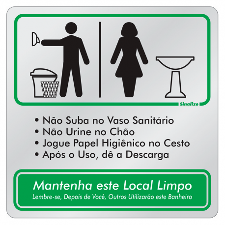 Placa em Alumínio Procedimento Sanitário Unissex 15x15cm 120BM SINALIZE