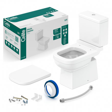 Kit Elite Bacia com Caixa 3/6L+Assento PP Plus S Close+Anel Vedação+Flexível 40cm+Fixação CELITE