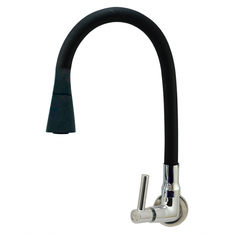 Torneira para Cozinha de Parede Tubo Gourmet Bica Móvel 1/4V C75 6163 Preta STOC