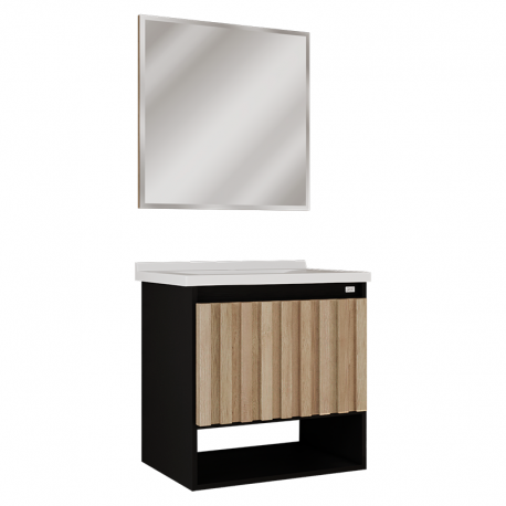 Kit Barcelona Espelheira+Toucador+Tampo Sintético 60cm Nero e Barrique LOCATT