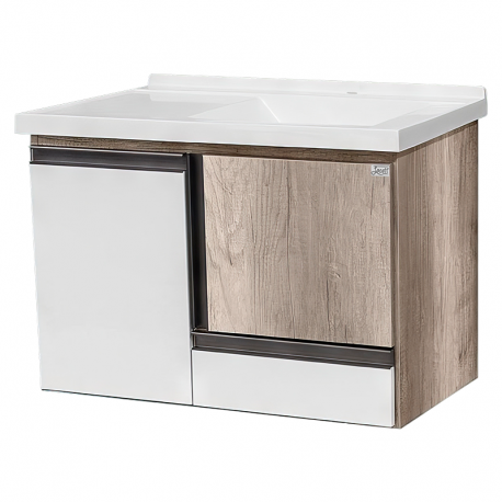 Toucador Berlim Tampo Mármore Sintético 80cm Barrique e Branco LOCATT