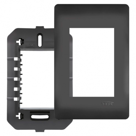 Placa 4x2 com Suporte 3 Módulos Horizontal Habitat 4075 Preto FAME