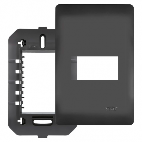 Placa 4x2 com Suporte 1 Módulo Horizontal Habitat 4071 Preto FAME